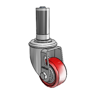 2 Series Expanding Adapter Stem Zinc Swivel Caster with 2.5 x 1.25 Maroon on Grey Polyurethane HI-TECH Wheel