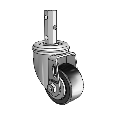 2 Series Casters Square Stem Swivel Zinc with 2.5 x 1.25 Black Polyolefin Wheel
