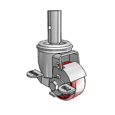 2 Series Casters Square Stem Swivel Zinc with 2.5 x 1.25 Maroon on Grey Polyurethane HI-TECH Wheel and Top Lock Brake
