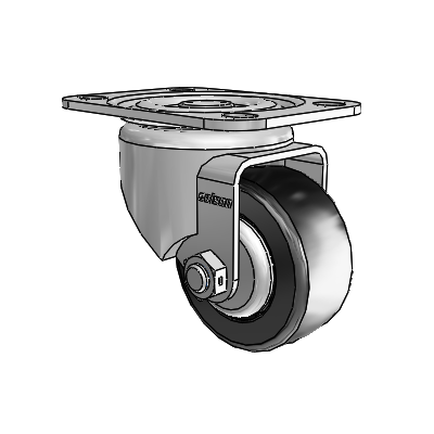 2 Series LoPro Casters Top Plate Swivel Zinc with 2.5 x 1.125 Black Hard Rubber Wheel