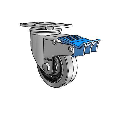 2 Series Casters Top Plate Swivel Zinc with 3.5 x 1.25 Grey on Black Performa Rubber (Flat/Conductive) Wheel and Directional Lock Brake