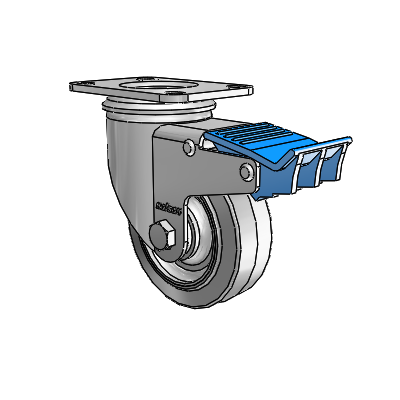 2 Series Casters Top Plate Swivel Zinc with 3.5 x 1.25 Grey on Grey Performa Rubber (Flat) Wheel and Directional Lock Brake