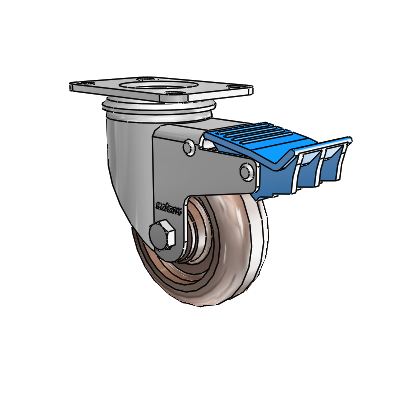 2 Series Casters Top Plate Swivel Zinc with 3.5 x 1.25 Brown Thermo Wheel and Directional Lock Brake