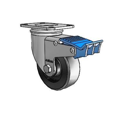 2 Series Casters Top Plate Swivel Zinc with 3.5 x 1.25 Black Polyolefin Wheel and Directional Lock Brake