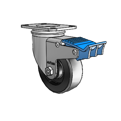 2 Series Casters Top Plate Swivel Zinc with 3.5 x 1.25 Black Polyolefin Wheel and Directional Lock Brake