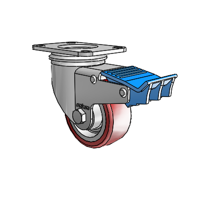 2 Series Casters Top Plate Swivel Zinc with 3 x 1.25 Maroon on Grey Polyurethane HI-TECH Wheel and Directional Lock Brake