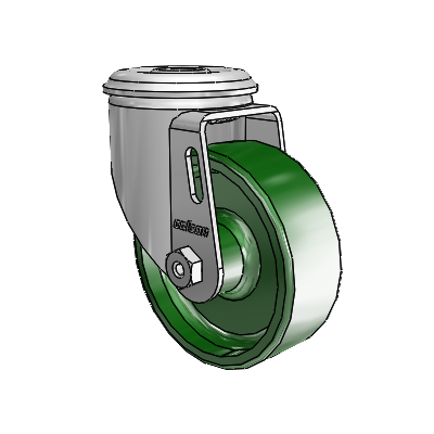 2 Series Modular Stem Zinc Swivel Caster with 3.5 x 1.25 Green Cast Iron Wheel