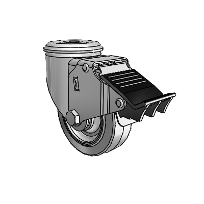 2 Series Modular Stem Zinc Swivel Caster with 3.5 x 1.25 Grey on Grey Performa Rubber (Flat) Wheel and Total Lock Brake