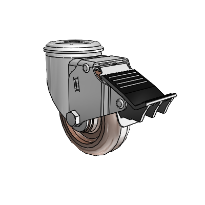 2 Series Modular Stem Zinc Swivel Caster with 3.5 x 1.25 Brown Thermo Wheel and Total Lock Brake
