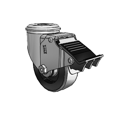 2 Series Modular Stem Zinc Swivel Caster with 3.5 x 1.25 Black Polyolefin Wheel and Total Lock Brake