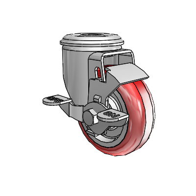 2 Series Modular Stem Zinc Swivel Caster with 3.5 x 1.25 Maroon on Grey Polyurethane HI-TECH Wheel and Top Lock Brake