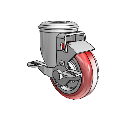 2 Series Modular Stem Zinc Swivel Caster with 3.5 x 1.25 Maroon on Grey Polyurethane HI-TECH Wheel and Top Lock Brake