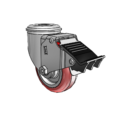 2 Series Modular Stem Zinc Swivel Caster with 3.5 x 1.25 Maroon on Grey Polyurethane HI-TECH Wheel and Total Lock Brake