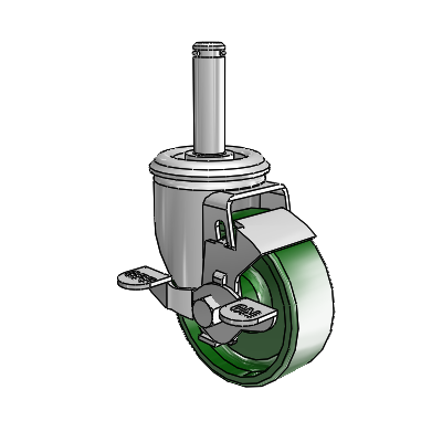 2 Series Grip Ring Stem Zinc Swivel Caster with 3.5 x 1.25 Green Cast Iron Wheel and Top Lock Brake