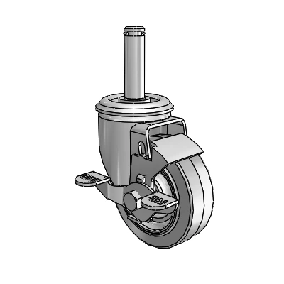 2 Series Grip Ring Stem Zinc Swivel Caster with 3.5 x 1.25 Grey on Grey Performa Rubber (Flat) Wheel and Top Lock Brake