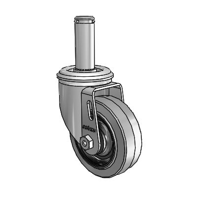 2 Series Grip Ring Stem Zinc Swivel Caster with 3.5 x 1.25 Grey on Black Performa Rubber (Flat/Conductive) Wheel