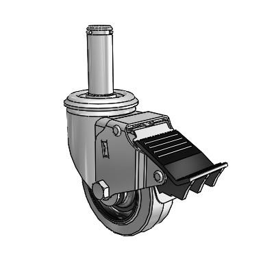 2 Series Grip Ring Stem Zinc Swivel Caster with 3.5 x 1.25 Grey on Black Performa Rubber (Flat/Conductive) Wheel and Total Lock Brake