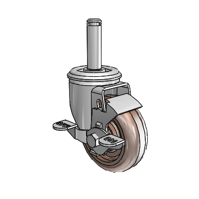 2 Series Grip Ring Stem Zinc Swivel Caster with 3.5 x 1.25 Brown Thermo Wheel and Top Lock Brake