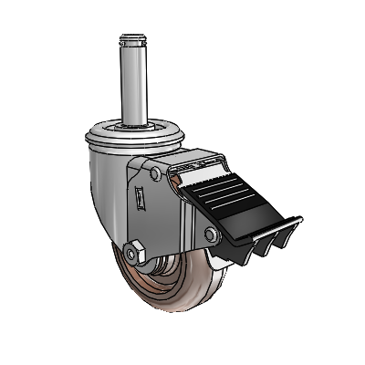 2 Series Grip Ring Stem Zinc Swivel Caster with 3.5 x 1.25 Brown Thermo Wheel and Total Lock Brake