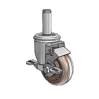 2 Series Grip Ring Stem Zinc Swivel Caster with 3.5 x 1.25 Brown Thermo Wheel and Top Lock Brake
