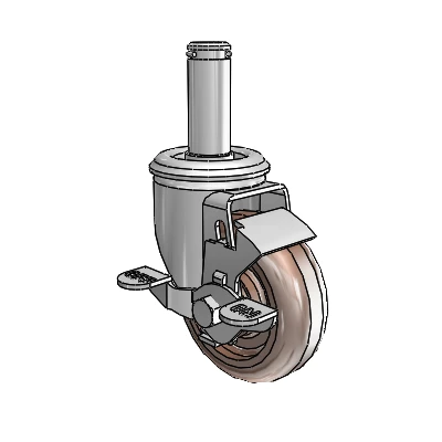 2 Series Grip Ring Stem Zinc Swivel Caster with 3.5 x 1.25 Brown Thermo Wheel and Top Lock Brake