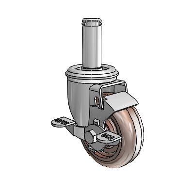 2 Series Grip Ring Stem Zinc Swivel Caster with 3.5 x 1.25 Brown Thermo Wheel and Top Lock Brake