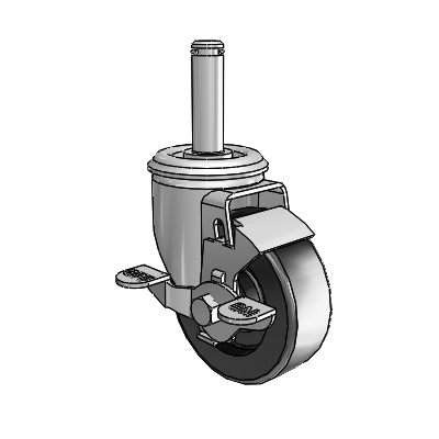 2 Series Grip Ring Stem Zinc Swivel Caster with 3.5 x 1.25 Black Polyolefin Wheel and Top Lock Brake