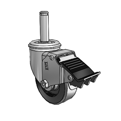 2 Series Grip Ring Stem Zinc Swivel Caster with 3.5 x 1.25 Black Polyolefin Wheel and Total Lock Brake