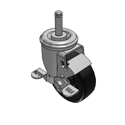 2 Series Casters Grip Ring Stem Caster with 3.5 x 1.25 Polyolefin Wheel and Top Lock Brake