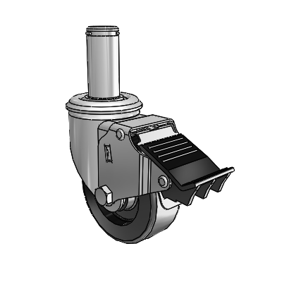 2 Series Grip Ring Stem Zinc Swivel Caster with 3.5 x 1.25 Black Polyolefin Wheel and Total Lock Brake