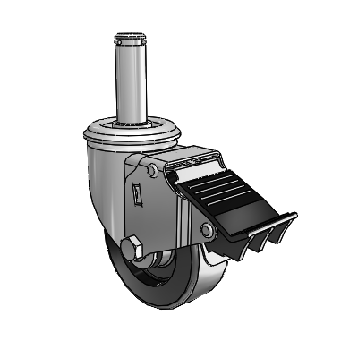 2 Series Grip Ring Stem Zinc Swivel Caster with 3.5 x 1.25 Black Polyolefin Wheel and Total Lock Brake