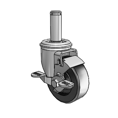 2 Series Grip Ring Stem Zinc Swivel Caster with 3.5 x 1.25 Black Polyolefin Wheel and Top Lock Brake