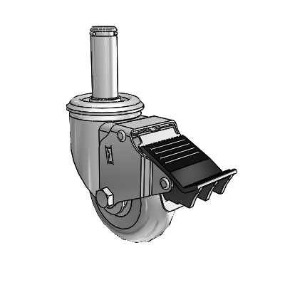 2 Series Grip Ring Stem Zinc Swivel Caster with 3.5 x 1.3125 Grey on Grey Performa Rubber (Round) Wheel and Total Lock Brake