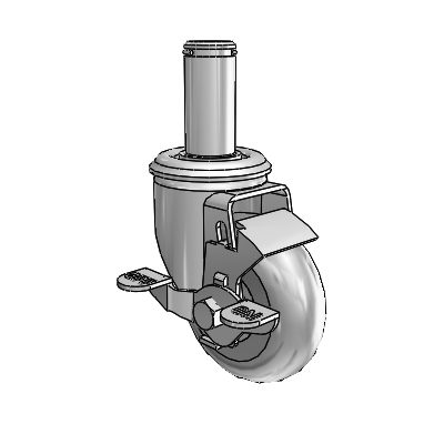 2 Series Grip Ring Stem Zinc Swivel Caster with 3.5 x 1.3125 Grey on Grey Performa Rubber (Round) Wheel and Top Lock Brake