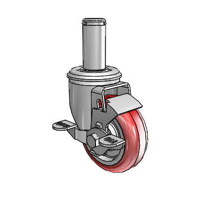 2 Series Grip Ring Stem Zinc Swivel Caster with 3.5 x 1.25 Maroon on Grey Polyurethane HI-TECH Wheel and Top Lock Brake