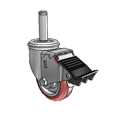 2 Series Grip Ring Stem Zinc Swivel Caster with 3.5 x 1.25 Maroon on Grey Polyurethane HI-TECH Wheel and Total Lock Brake