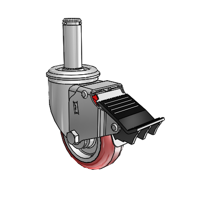 2 Series Grip Ring Stem Zinc Swivel Caster with 3.5 x 1.25 Maroon on Grey Polyurethane HI-TECH Wheel and Total Lock Brake
