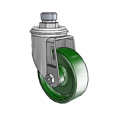 2 Series Pipe Thread Stem Zinc Swivel Caster with 3.5 x 1.25 Green Cast Iron Wheel