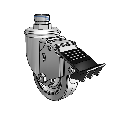 2 Series Pipe Thread Stem Zinc Swivel Caster with 3.5 x 1.25 Grey on Grey Performa Rubber (Flat) Wheel and Total Lock Brake