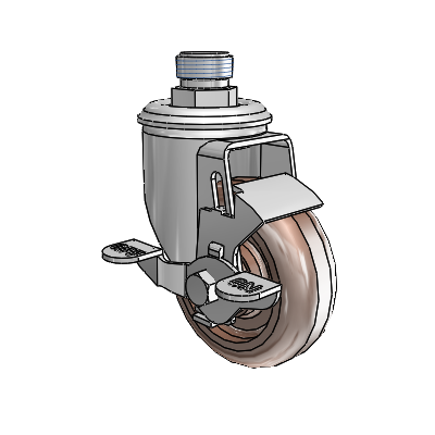 2 Series Pipe Thread Stem Zinc Swivel Caster with 3.5 x 1.25 Brown Thermo Wheel and Top Lock Brake