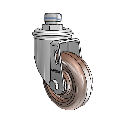 2 Series Pipe Thread Stem Zinc Swivel Caster with 3.5 x 1.25 Brown Thermo Wheel