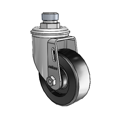 2 Series Pipe Thread Stem Zinc Swivel Caster with 3.5 x 1.25 Black Polyolefin Wheel
