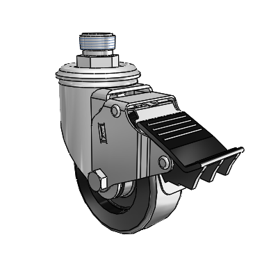 2 Series Pipe Thread Stem Zinc Swivel Caster with 3.5 x 1.25 Black Polyolefin Wheel and Total Lock Brake