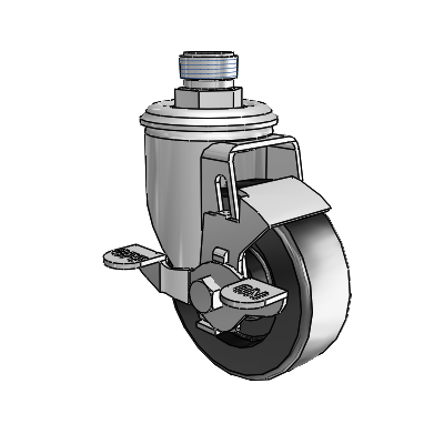 2 Series Pipe Thread Stem Zinc Swivel Caster with 3.5 x 1.25 Black Polyolefin Wheel and Top Lock Brake