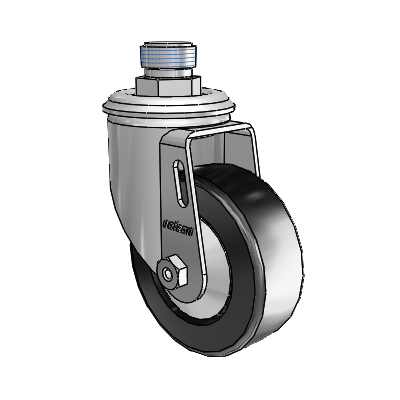 2 Series Pipe Thread Stem Zinc Swivel Caster with 3.5 x 1.25 Black Polyolefin Wheel