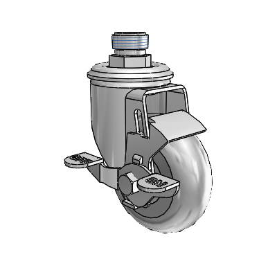 2 Series Pipe Thread Stem Zinc Swivel Caster with 3.5 x 1.3125 Grey on Grey Performa Rubber (Round) Wheel and Top Lock Brake