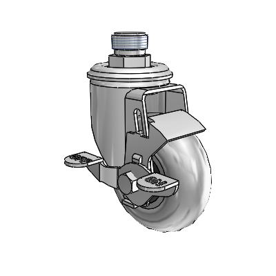 2 Series Pipe Thread Stem Zinc Swivel Caster with 3.5 x 1.3125 Grey on Black Performa Rubber (Round/Conductive) Wheel and Top Lock Brake