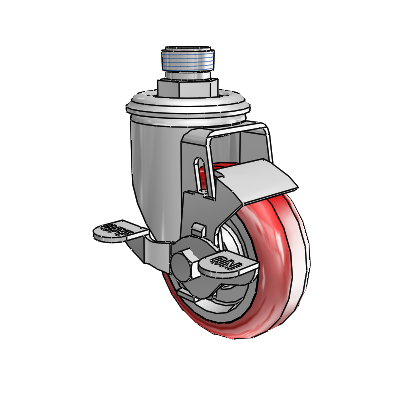 2 Series Pipe Thread Stem Zinc Swivel Caster with 3.5 x 1.25 Maroon on Grey Polyurethane HI-TECH Wheel and Top Lock Brake