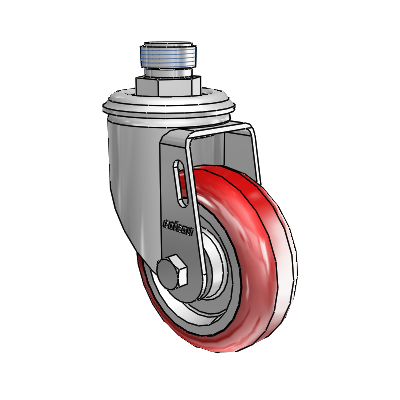 2 Series Pipe Thread Stem Zinc Swivel Caster with 3.5 x 1.25 Maroon on Grey Polyurethane HI-TECH Wheel