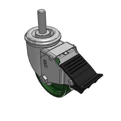 2 Series Casters Threaded Stem Caster with 3.5 x 1.25 Cast Iron Wheel and Total Lock Brake